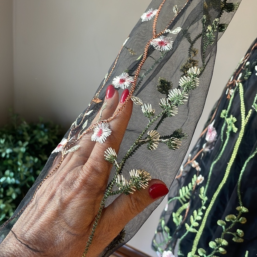 Floral garden sheer sleeve embroidered overlay dress party cocktail tulle like L - Picture 7 of 14